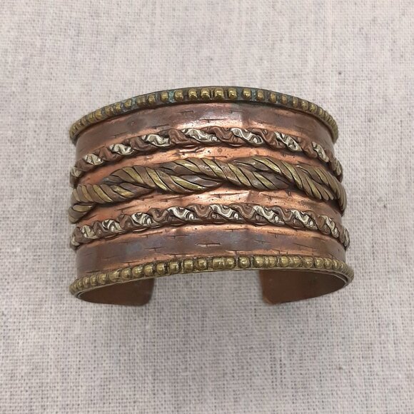 Rustic Copper Mixed Metal Rope Cuff Bracelet - Picture 6 of 11
